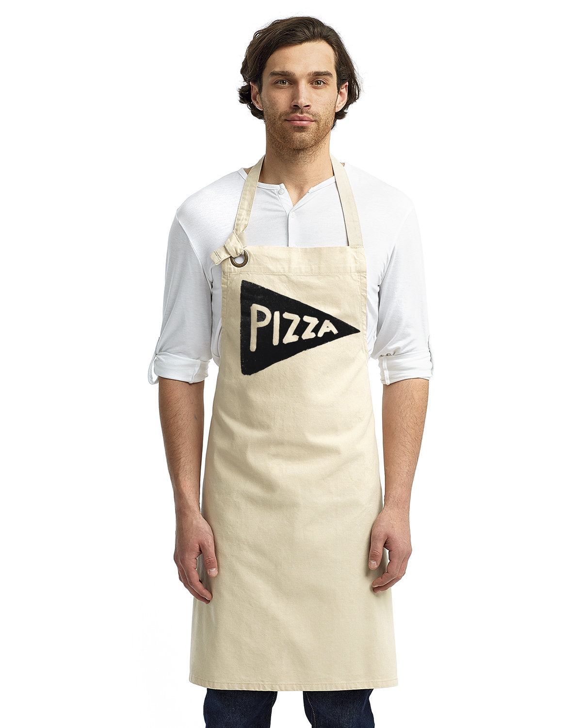 Beige Silkscreened Pizza Maker Apron