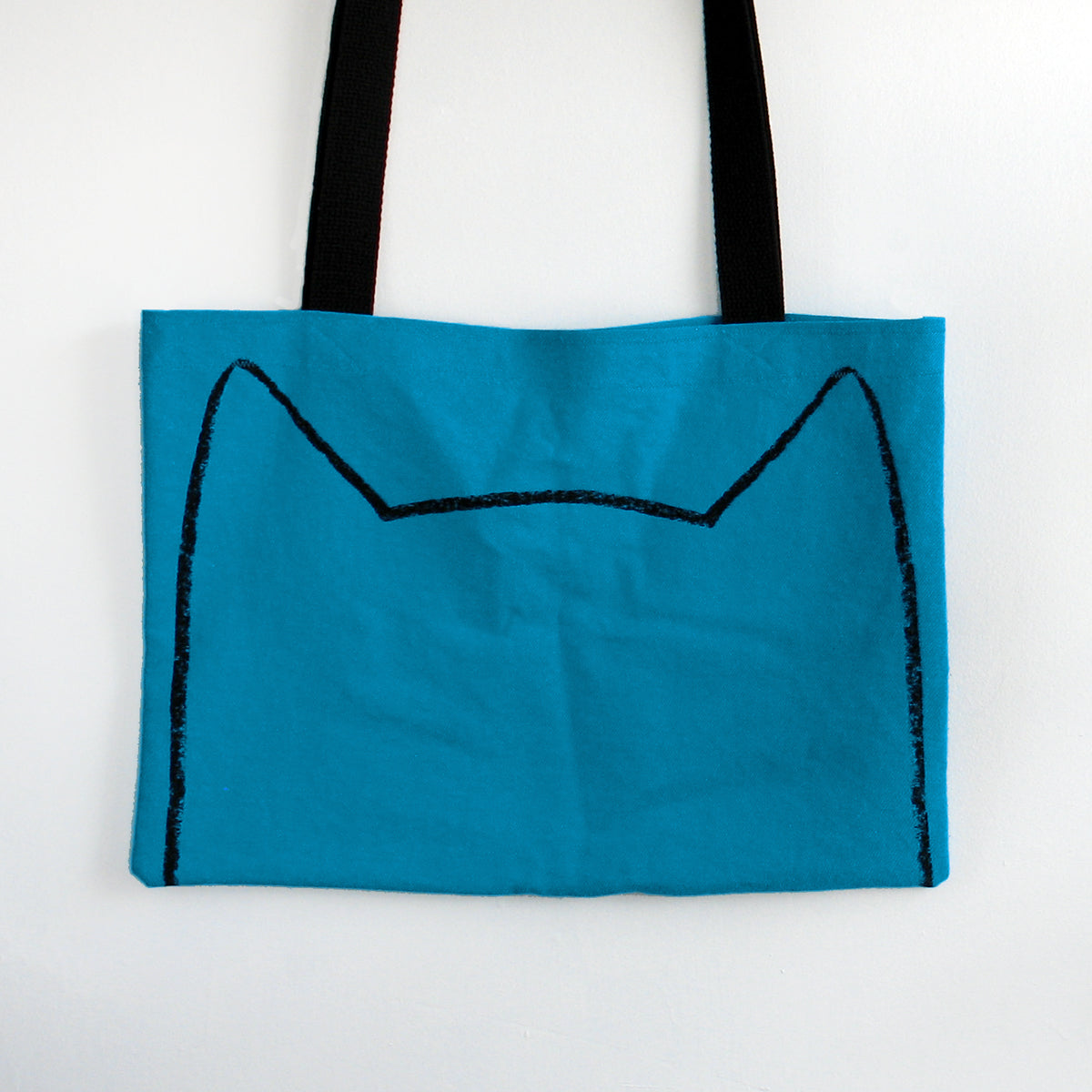 Teal Blue Cat Lover Handmade Oversized Shopping Tote Bag with Long Handles