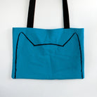 Teal Blue Cat Lover Handmade Oversized Shopping Tote Bag with Long Handles