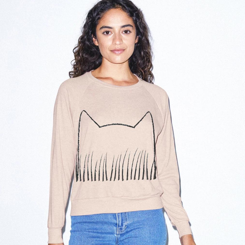 Womens Cat Grass Pullover by Xenotees