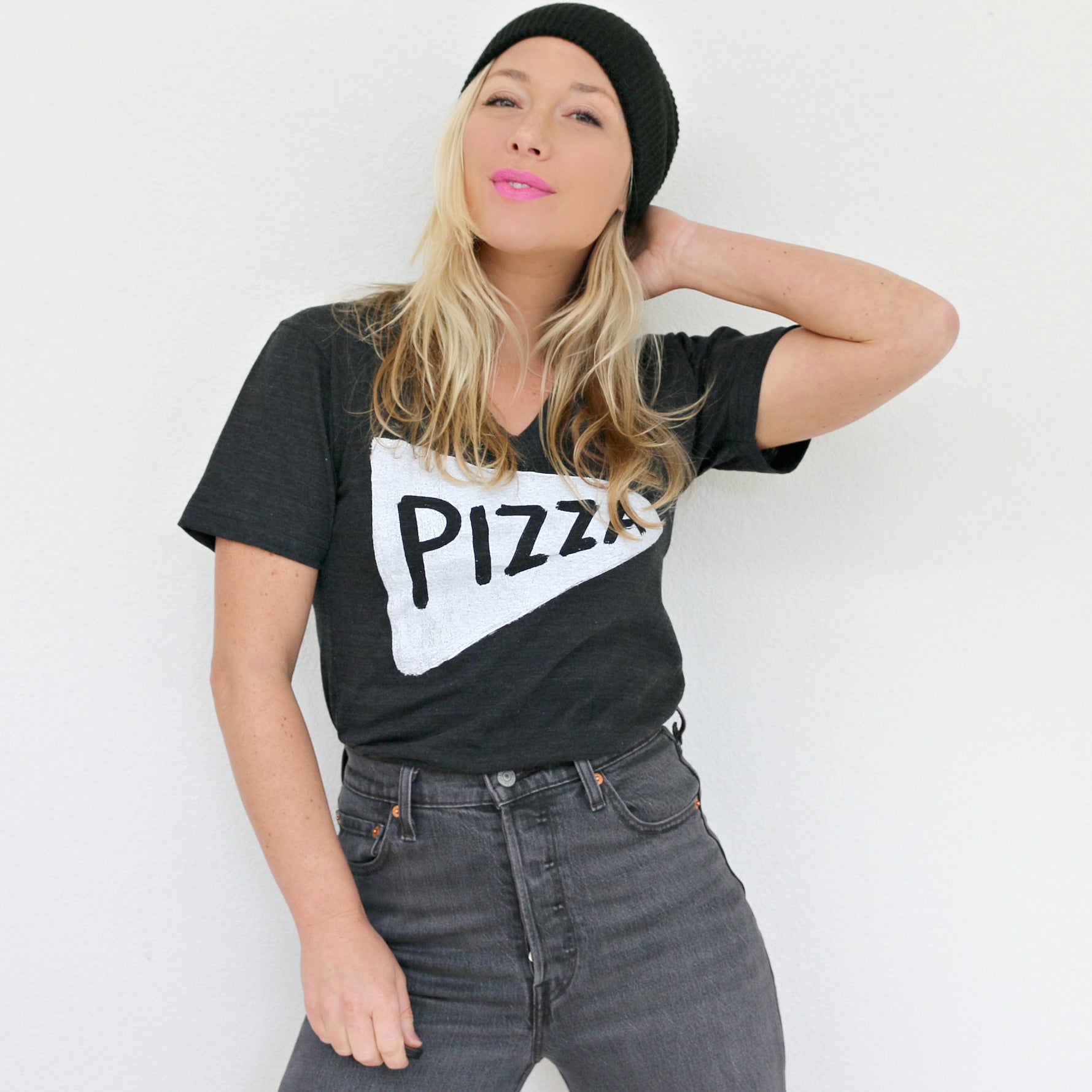 Unisex Vneck Pizza T-shirt by Xenotees